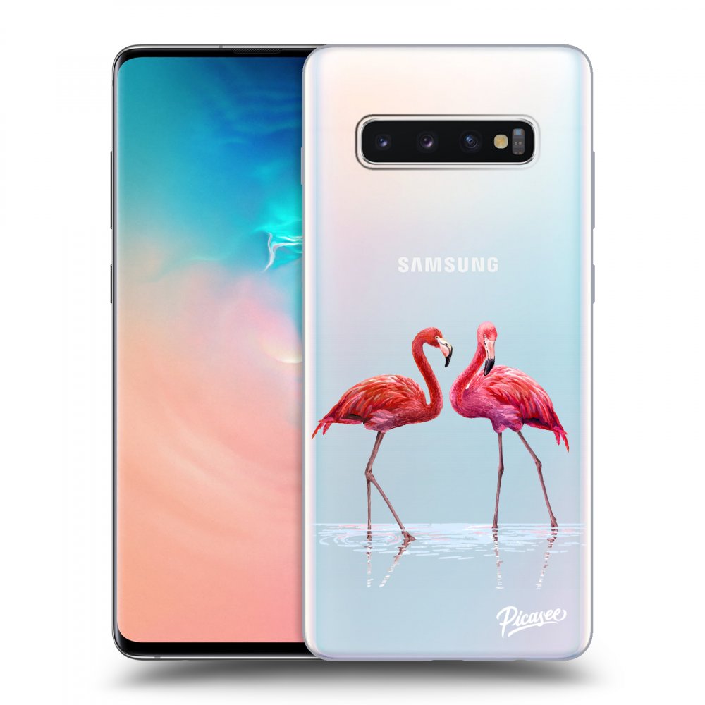 Picasee silikonowe przeźroczyste etui na Samsung Galaxy S10 Plus G975 - Flamingos couple