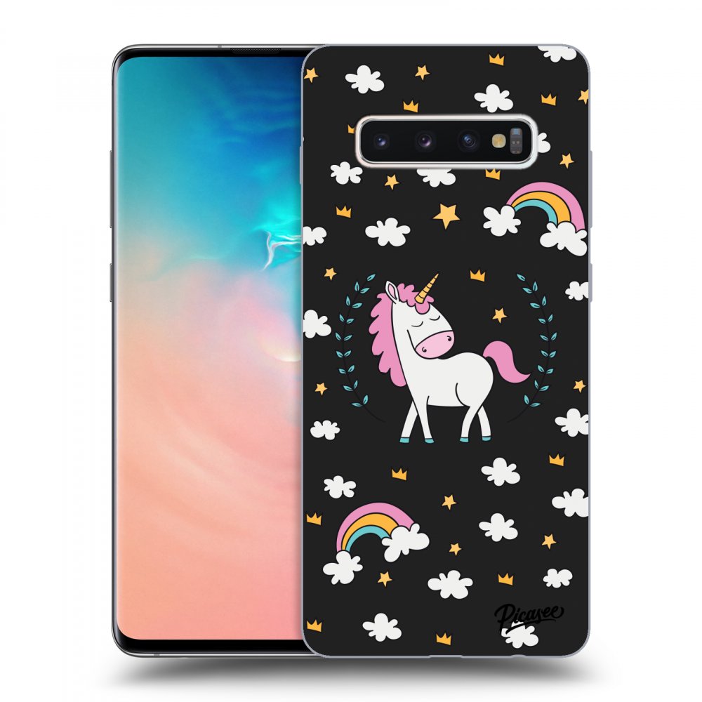 Picasee silikonowe czarne etui na Samsung Galaxy S10 Plus G975 - Unicorn star heaven
