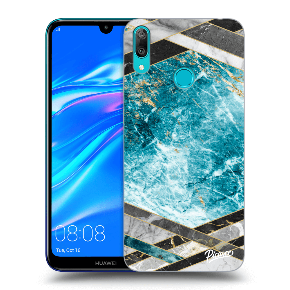 Picasee silikonowe czarne etui na Huawei Y7 2019 - Blue geometry