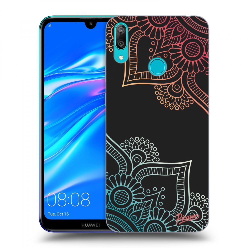 Picasee silikonowe czarne etui na Huawei Y7 2019 - Flowers pattern