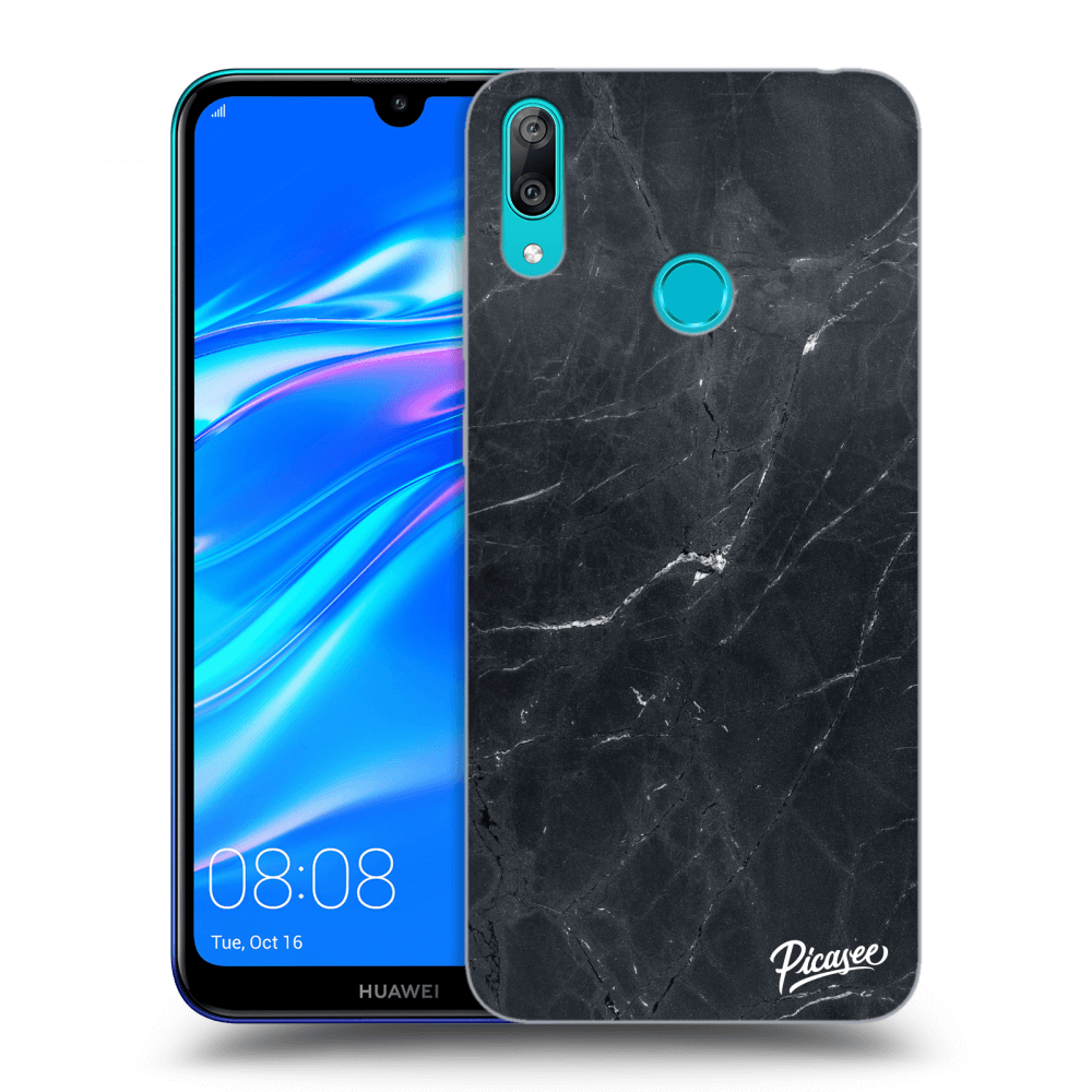 Picasee silikonowe przeźroczyste etui na Huawei Y7 2019 - Black marble