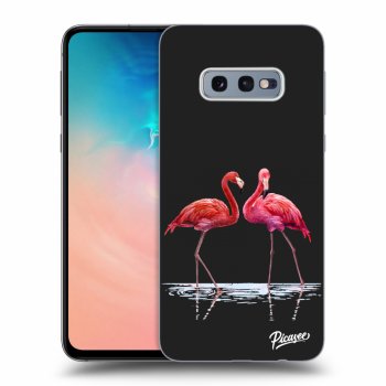 Picasee silikonowe czarne etui na Samsung Galaxy S10e G970 - Flamingos couple
