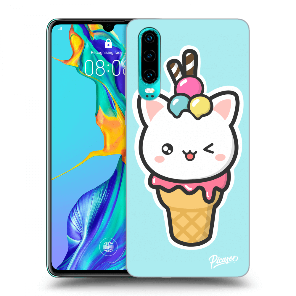 Picasee silikonowe przeźroczyste etui na Huawei P30 - Ice Cream Cat