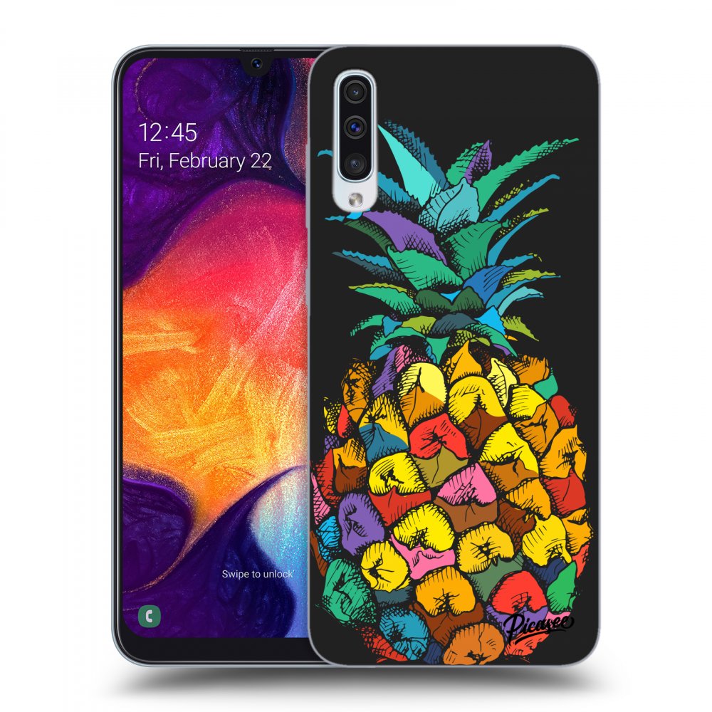 Picasee silikonowe czarne etui na Samsung Galaxy A50 A505F - Pineapple