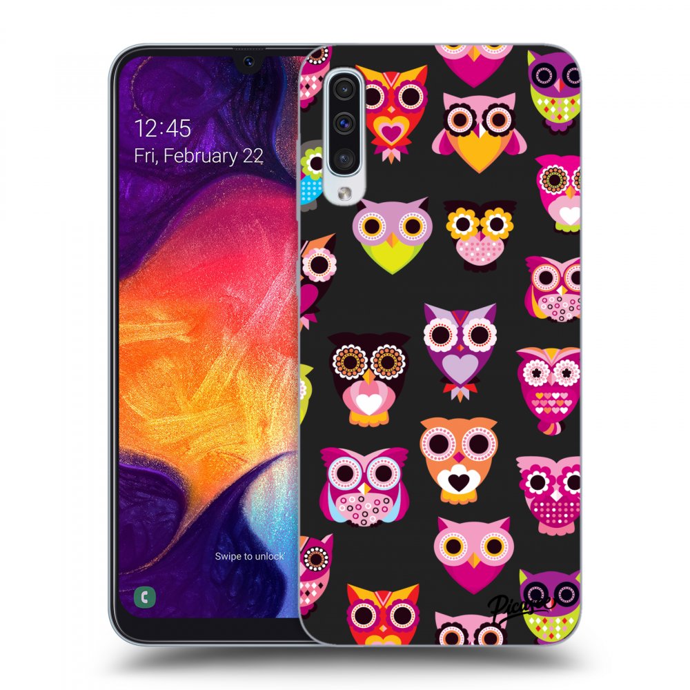 Picasee silikonowe czarne etui na Samsung Galaxy A50 A505F - Owls