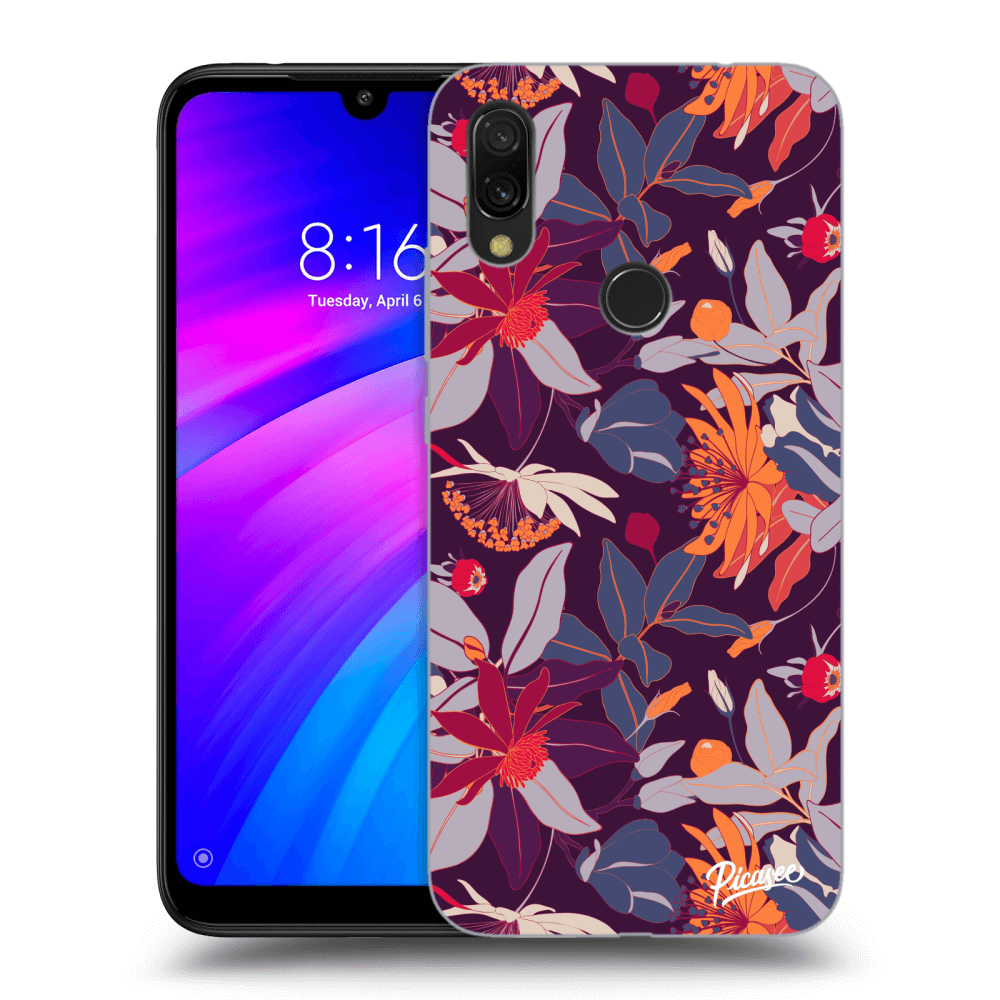 Picasee silikonowe przeźroczyste etui na Xiaomi Redmi 7 - Purple Leaf