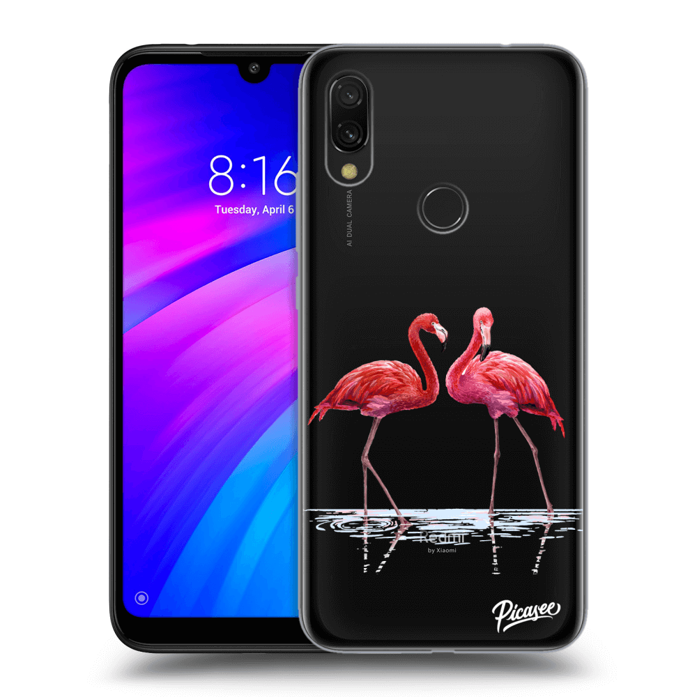 Picasee silikonowe przeźroczyste etui na Xiaomi Redmi 7 - Flamingos couple