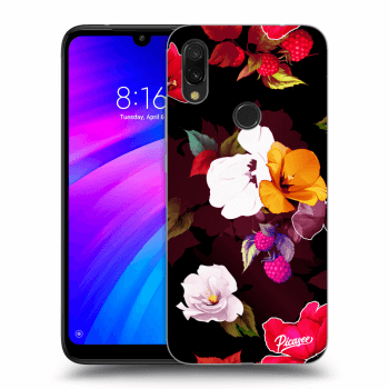 Picasee silikonowe czarne etui na Xiaomi Redmi 7 - Flowers and Berries