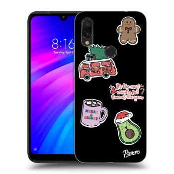 Picasee silikonowe czarne etui na Xiaomi Redmi 7 - Christmas Stickers