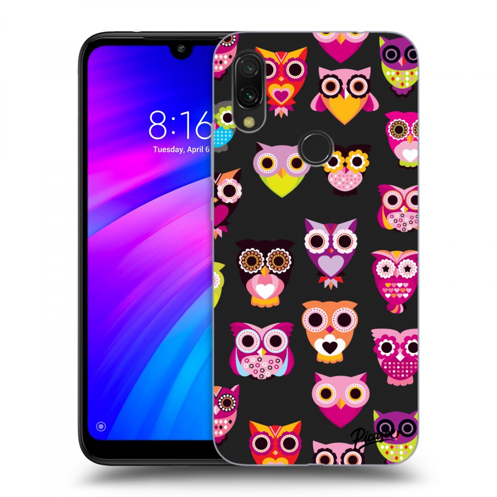 Picasee silikonowe czarne etui na Xiaomi Redmi 7 - Owls