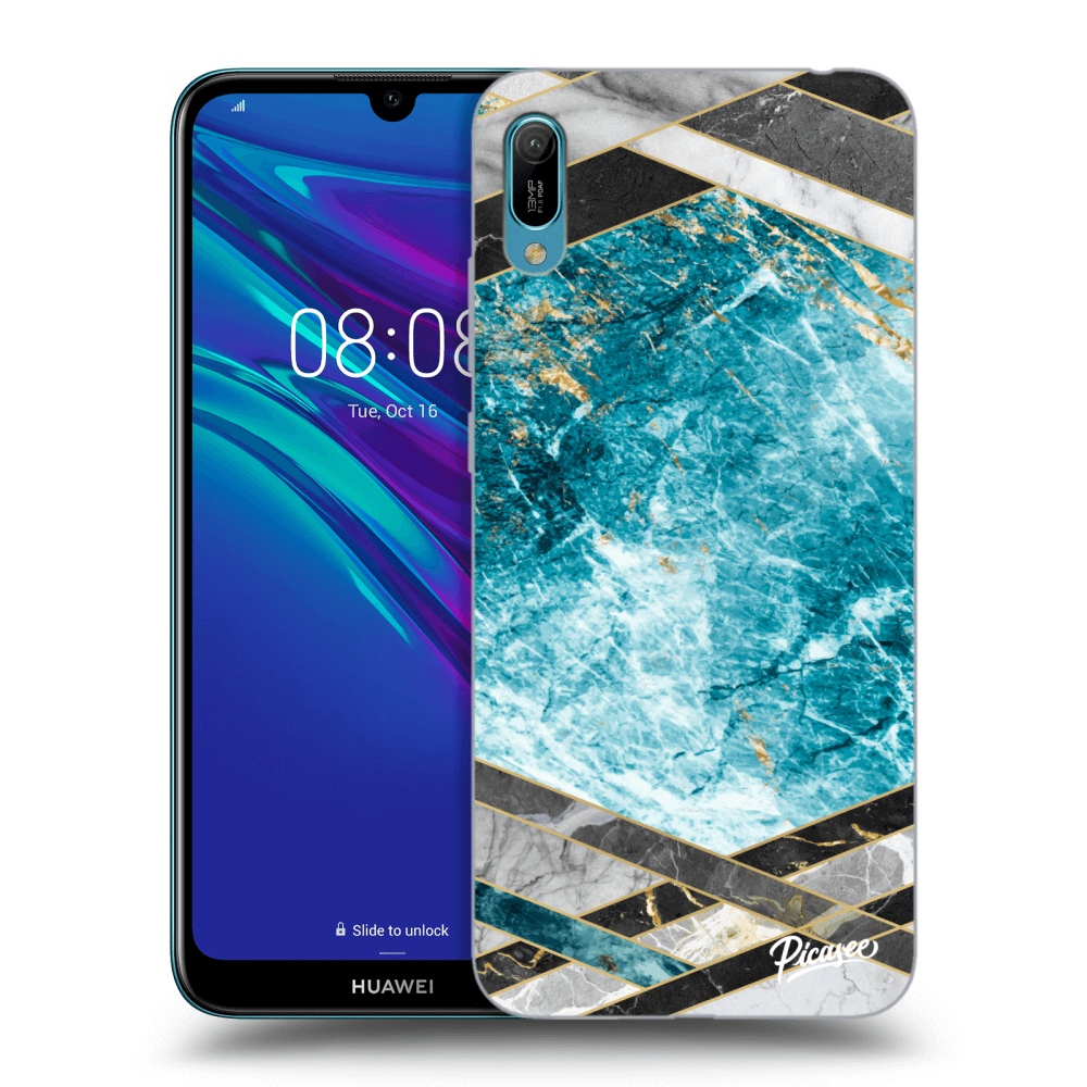 Picasee silikonowe czarne etui na Huawei Y6 2019 - Blue geometry