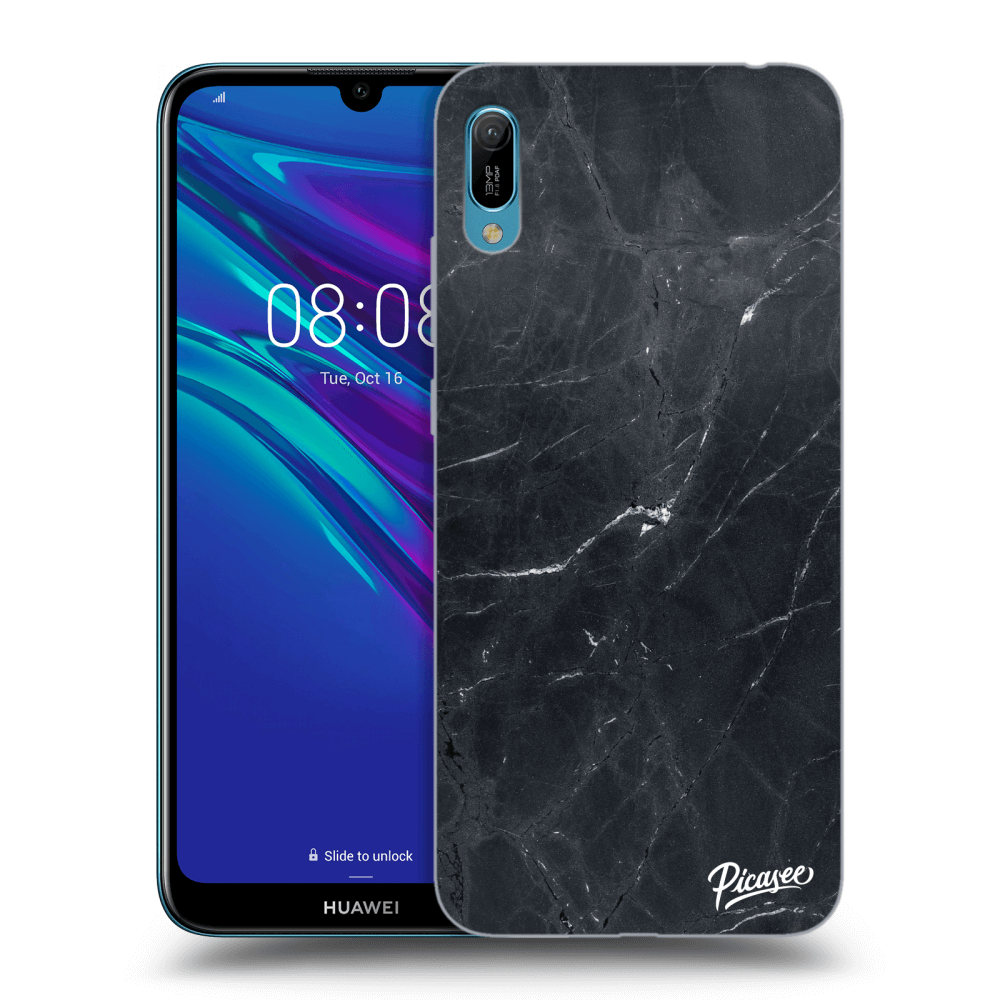 Picasee silikonowe przeźroczyste etui na Huawei Y6 2019 - Black marble