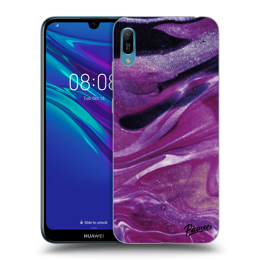 Picasee silikonowe czarne etui na Huawei Y6 2019 - Purple glitter