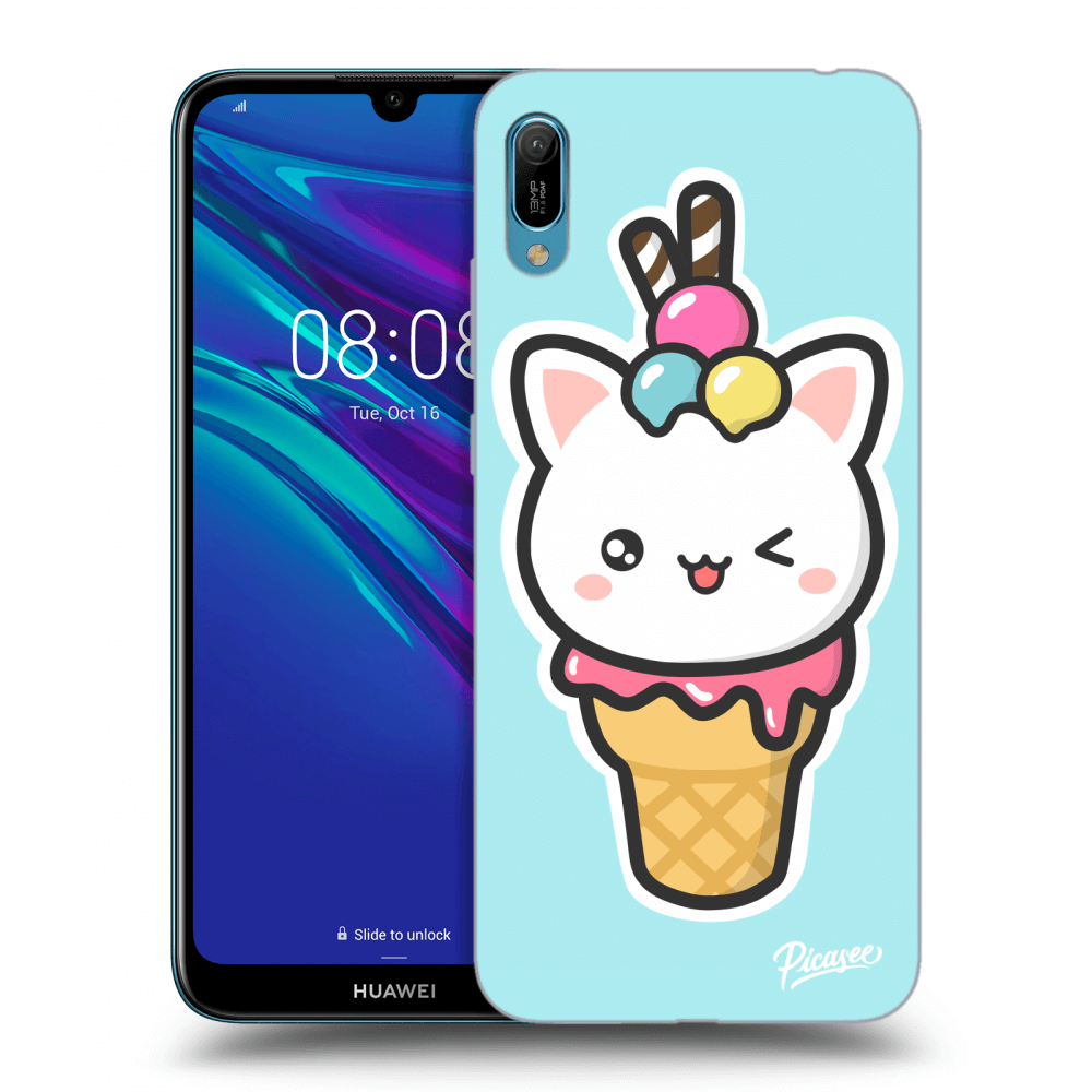 Picasee silikonowe czarne etui na Huawei Y6 2019 - Ice Cream Cat