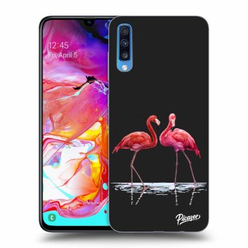 Picasee silikonowe czarne etui na Samsung Galaxy A70 A705F - Flamingos couple