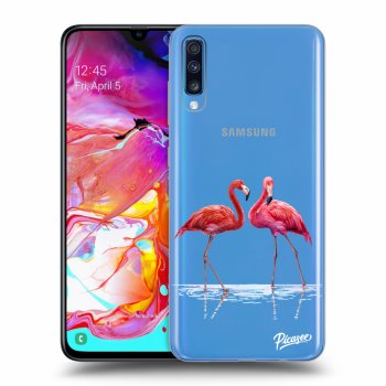 Picasee silikonowe przeźroczyste etui na Samsung Galaxy A70 A705F - Flamingos couple
