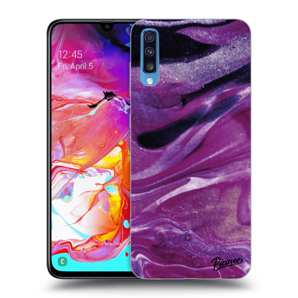 Picasee silikonowe przeźroczyste etui na Samsung Galaxy A70 A705F - Purple glitter