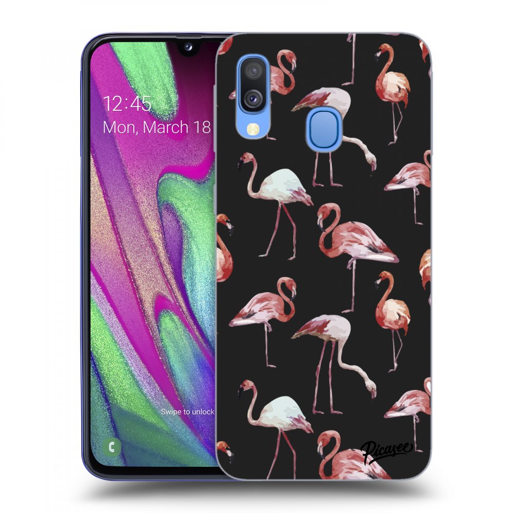 Picasee silikonowe czarne etui na Samsung Galaxy A40 A405F - Flamingos