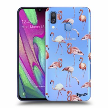 Picasee silikonowe przeźroczyste etui na Samsung Galaxy A40 A405F - Flamingos