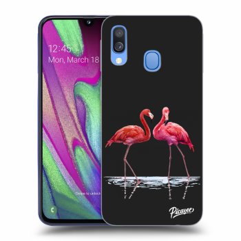 Picasee silikonowe czarne etui na Samsung Galaxy A40 A405F - Flamingos couple