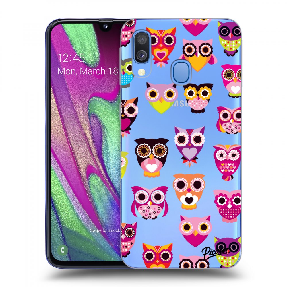 Picasee silikonowe przeźroczyste etui na Samsung Galaxy A40 A405F - Owls