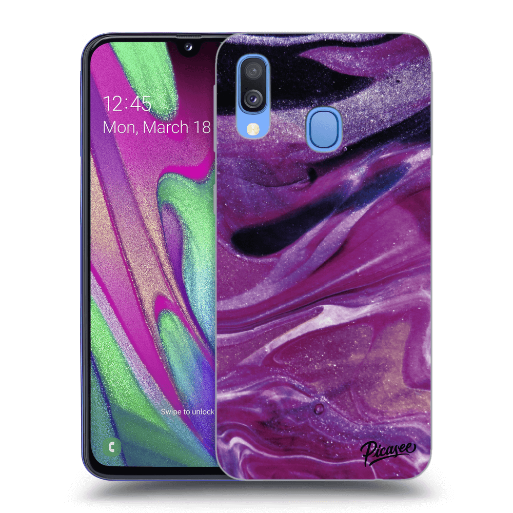 Picasee silikonowe czarne etui na Samsung Galaxy A40 A405F - Purple glitter