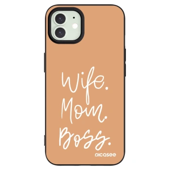 Picasee silikonowe czarne etui na Apple iPhone 12 - Boss Mama