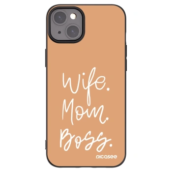Picasee silikonowe czarne etui na Apple iPhone 15 Plus - Boss Mama