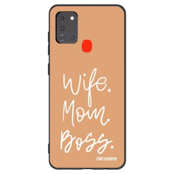 Picasee silikonowe czarne etui na Samsung Galaxy A21s - Boss Mama