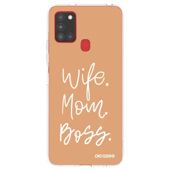 Picasee silikonowe przeźroczyste etui na Samsung Galaxy A21s - Boss Mama