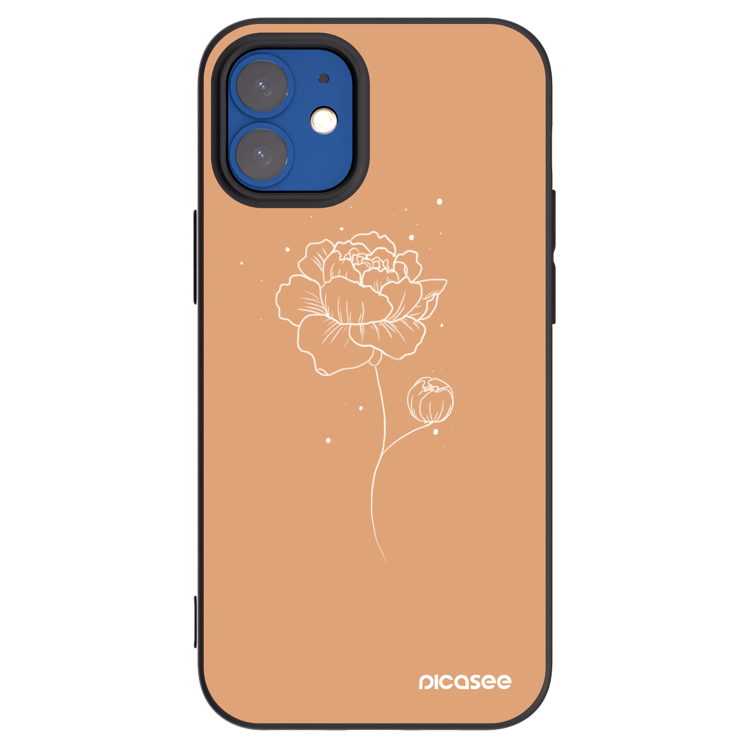 Picasee silikonowe czarne etui na Apple iPhone 12 mini - Peonies
