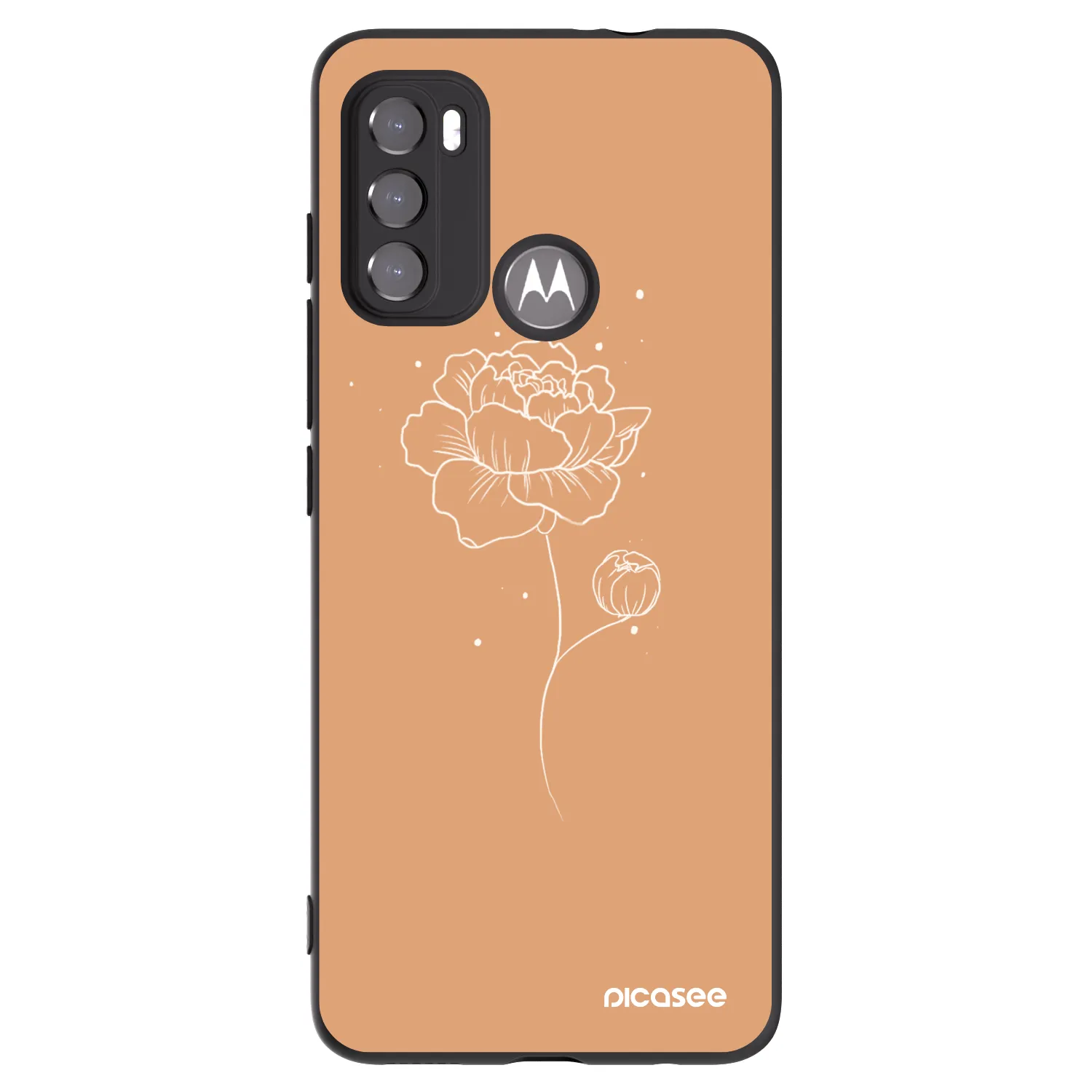 Picasee silikonowe czarne etui na Motorola Moto G60 - Peonies