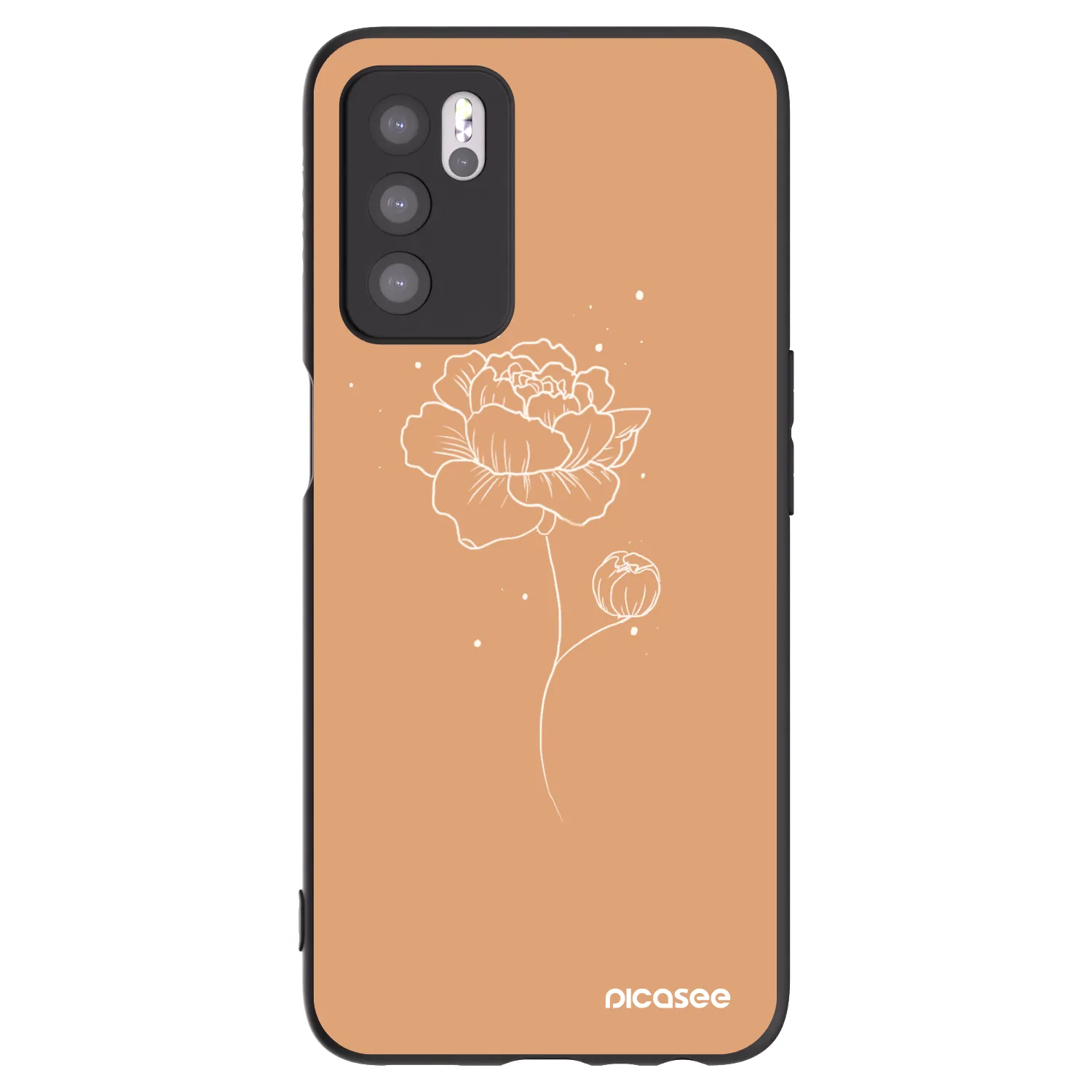 Picasee silikonowe czarne etui na OPPO A16 - Peonies