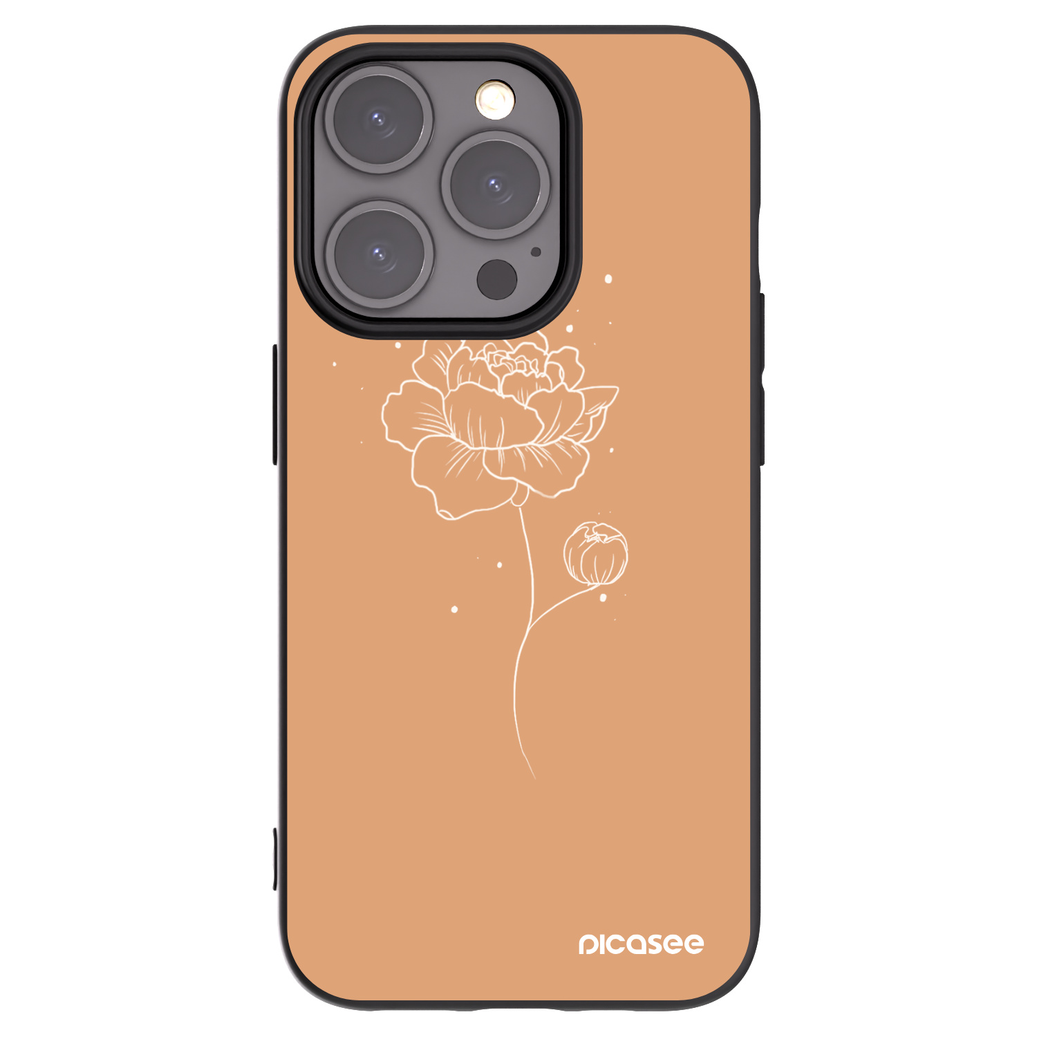 Picasee silikonowe czarne etui na Apple iPhone 15 Pro - Peonies