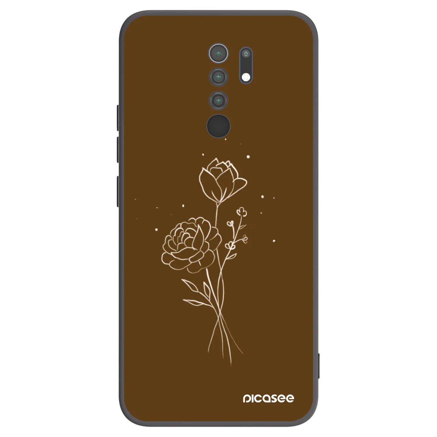 Picasee silikonowe czarne etui na Xiaomi Redmi 9 - Brown flowers