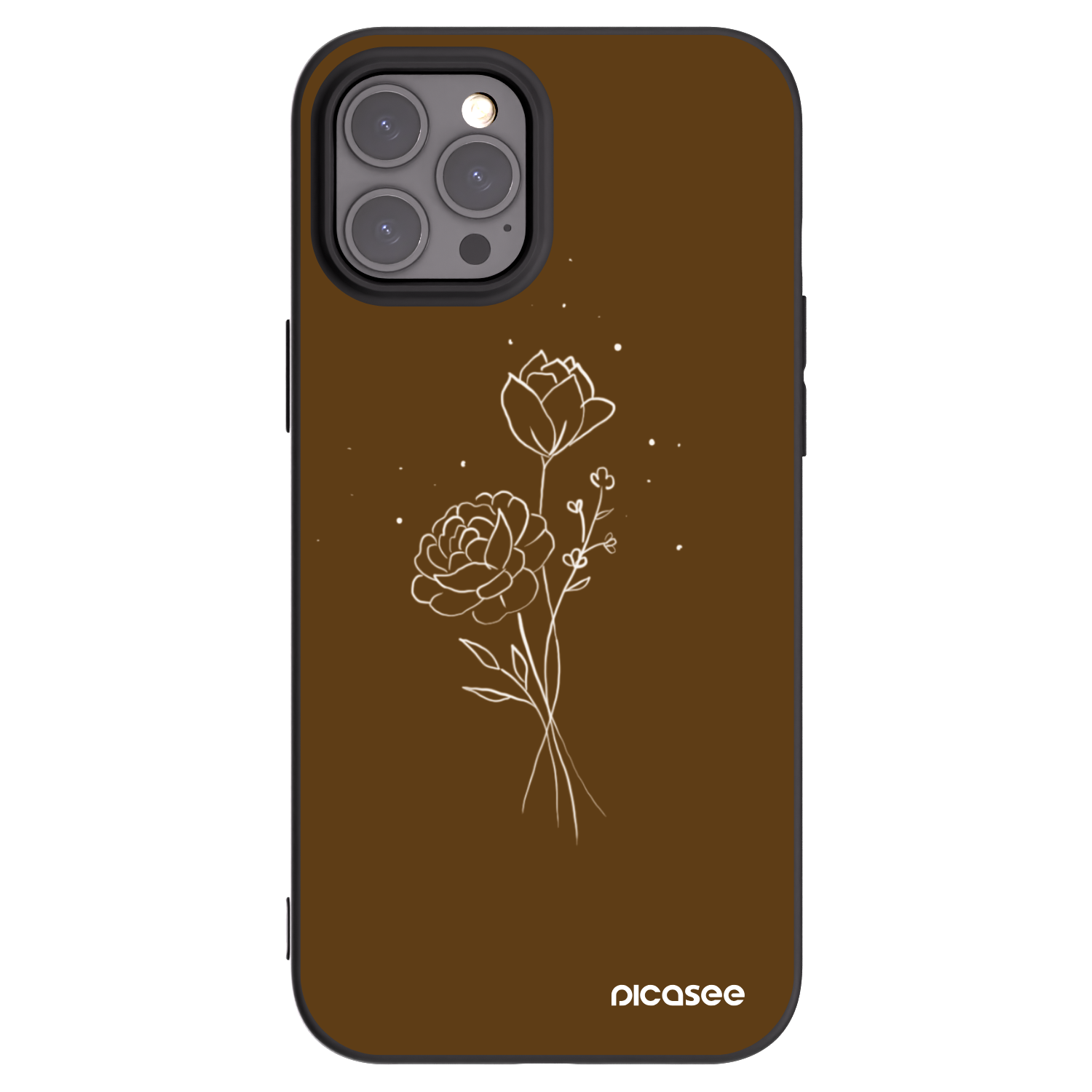 Picasee silikonowe czarne etui na Apple iPhone 12 Pro Max - Brown flowers