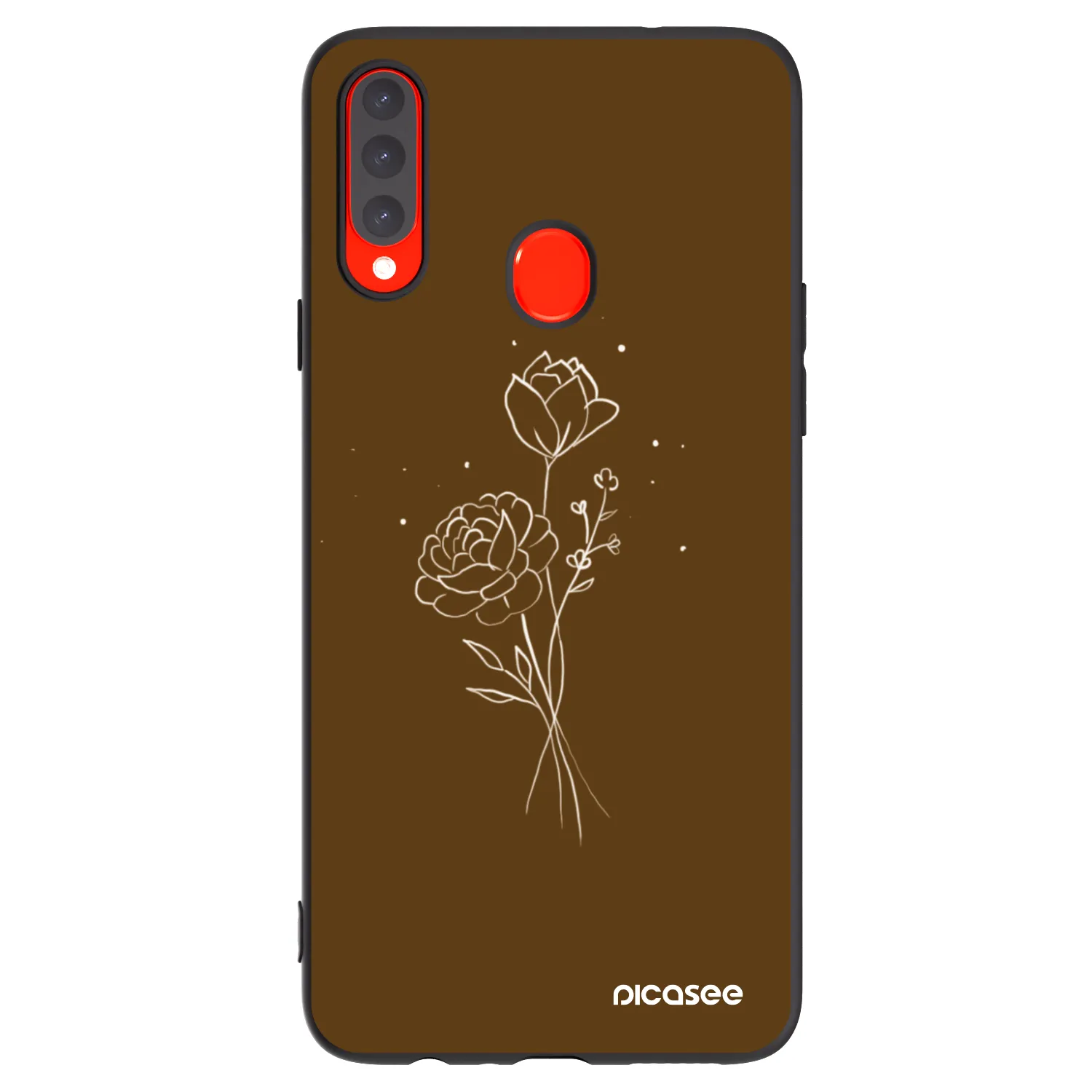 Picasee silikonowe czarne etui na Samsung Galaxy A20s - Brown flowers