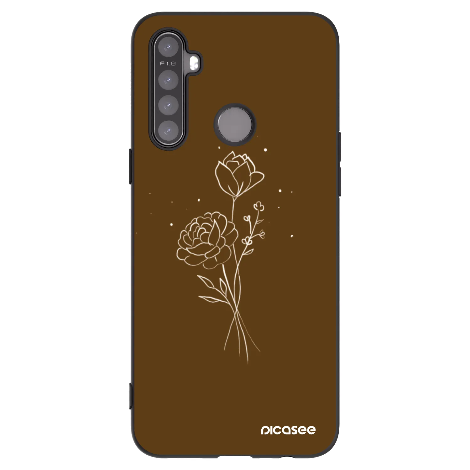 Picasee silikonowe czarne etui na Realme 5 - Brown flowers