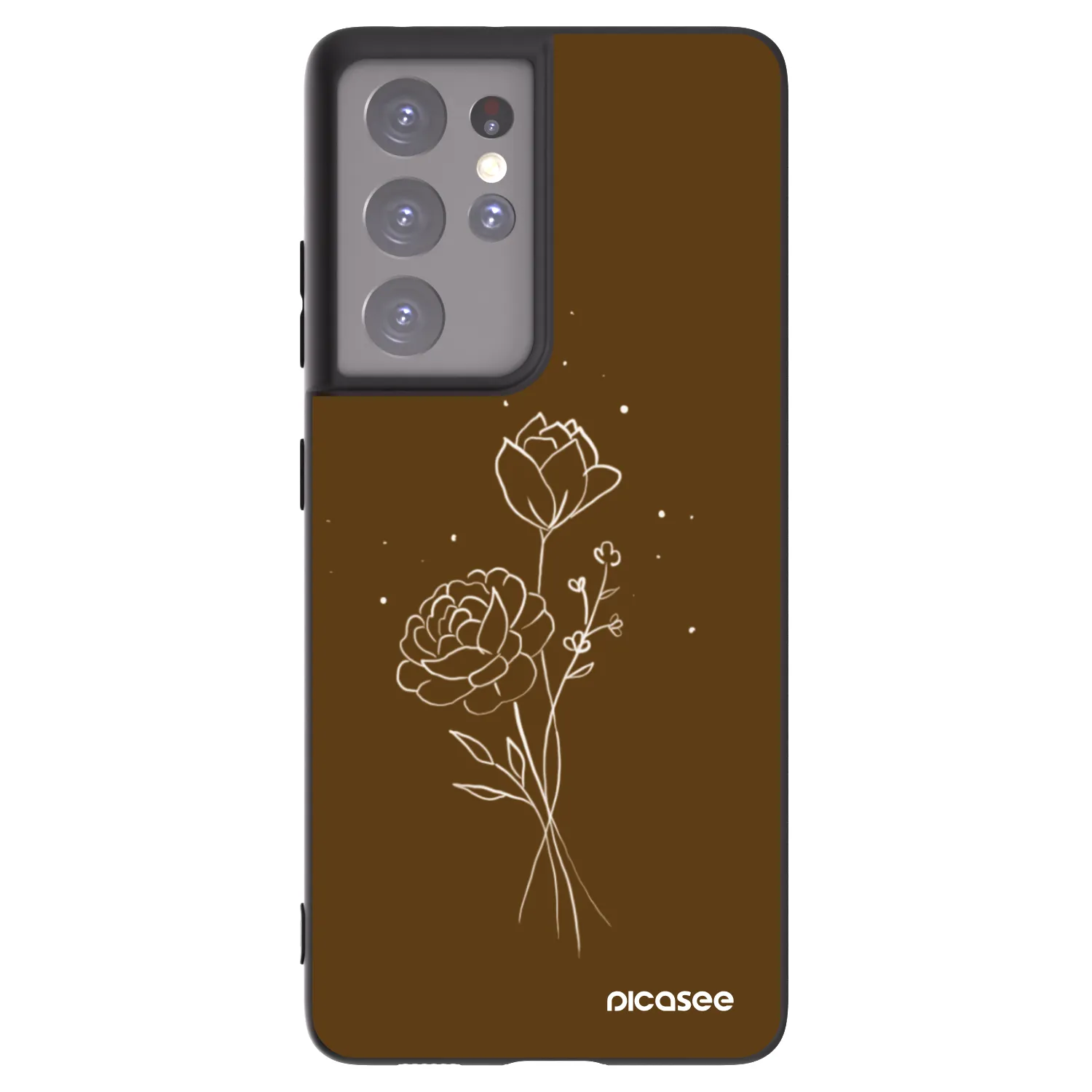 Picasee silikonowe czarne etui na Samsung Galaxy S21 Ultra 5G G998B - Brown flowers