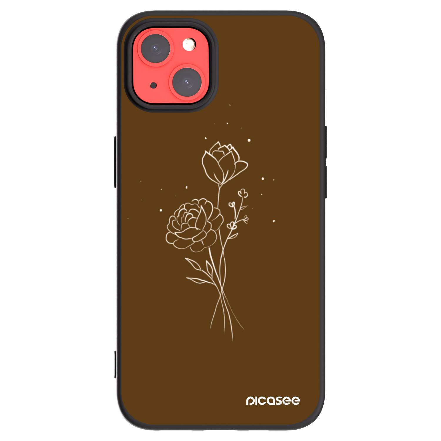 Picasee silikonowe czarne etui na Apple iPhone 13 - Brown flowers
