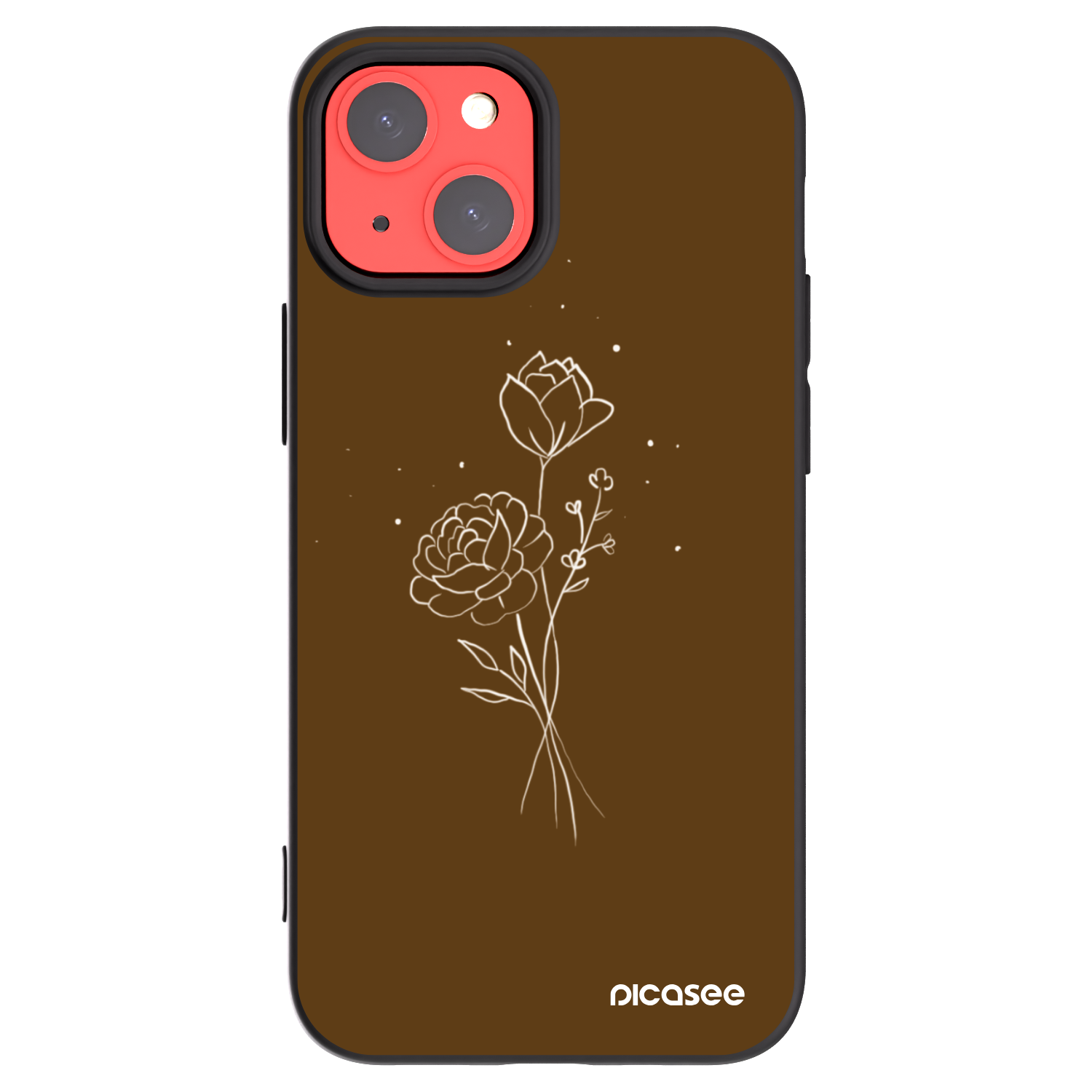 Picasee silikonowe czarne etui na Apple iPhone 13 mini - Brown flowers