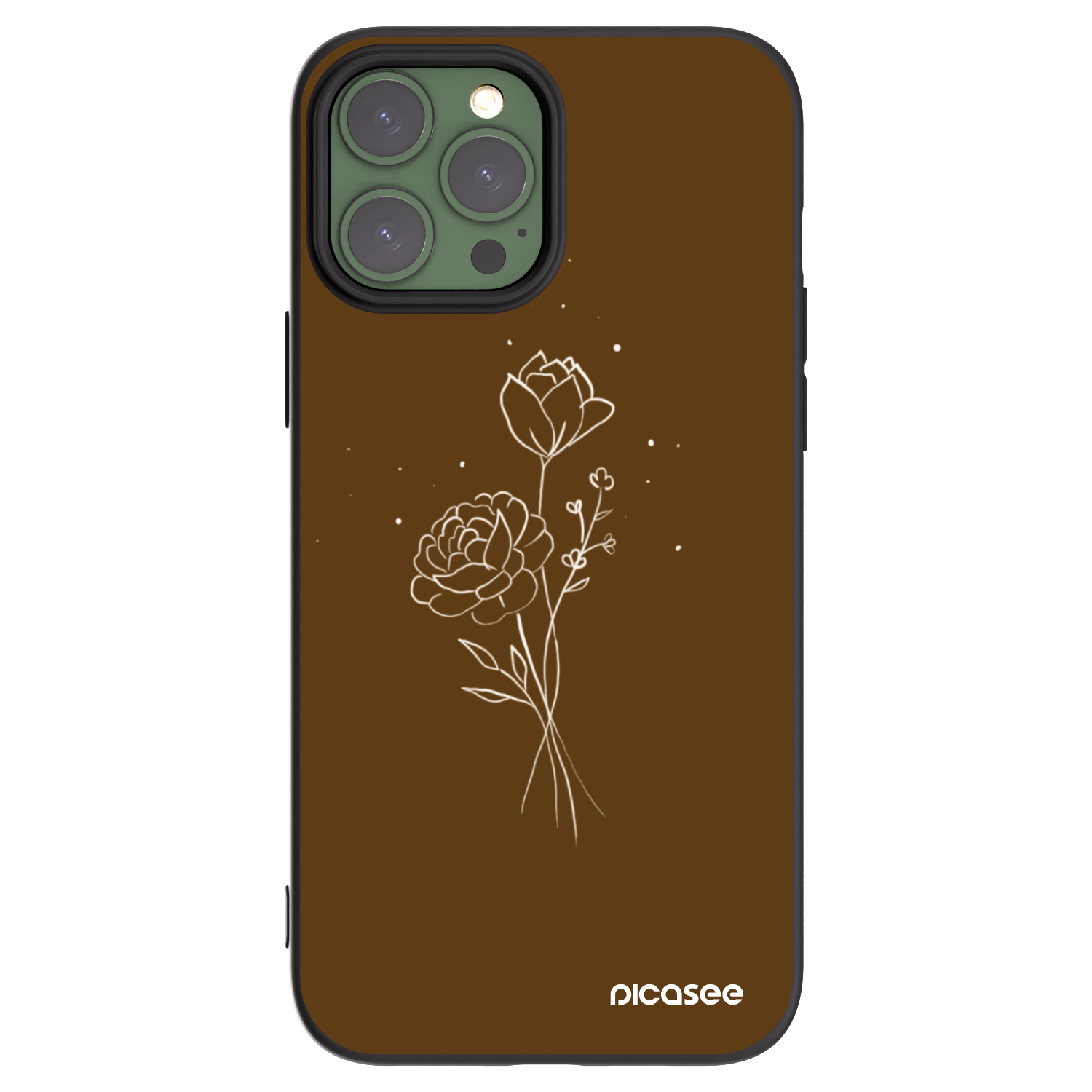 Picasee silikonowe czarne etui na Apple iPhone 13 Pro Max - Brown flowers