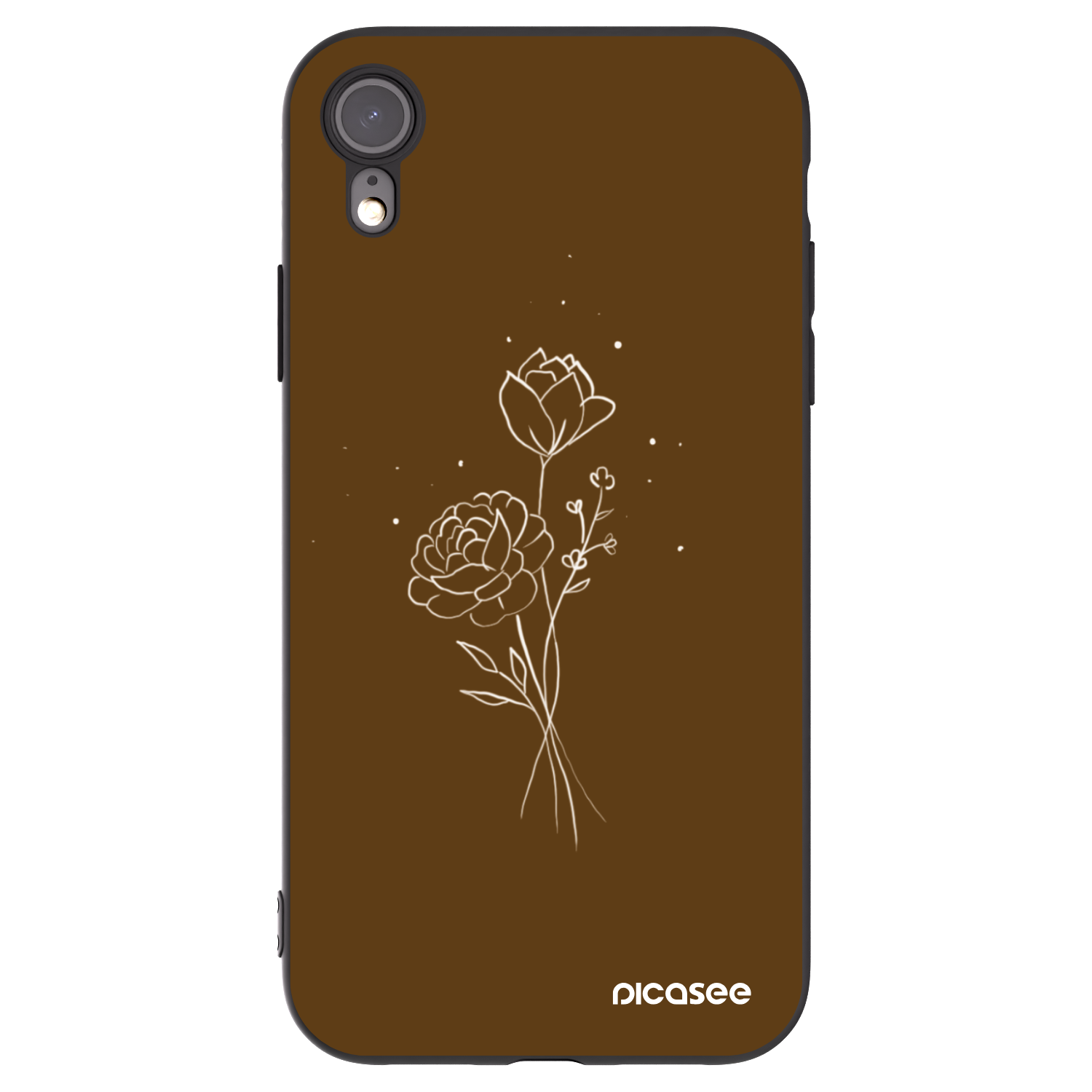 Picasee silikonowe czarne etui na Apple iPhone XR - Brown flowers