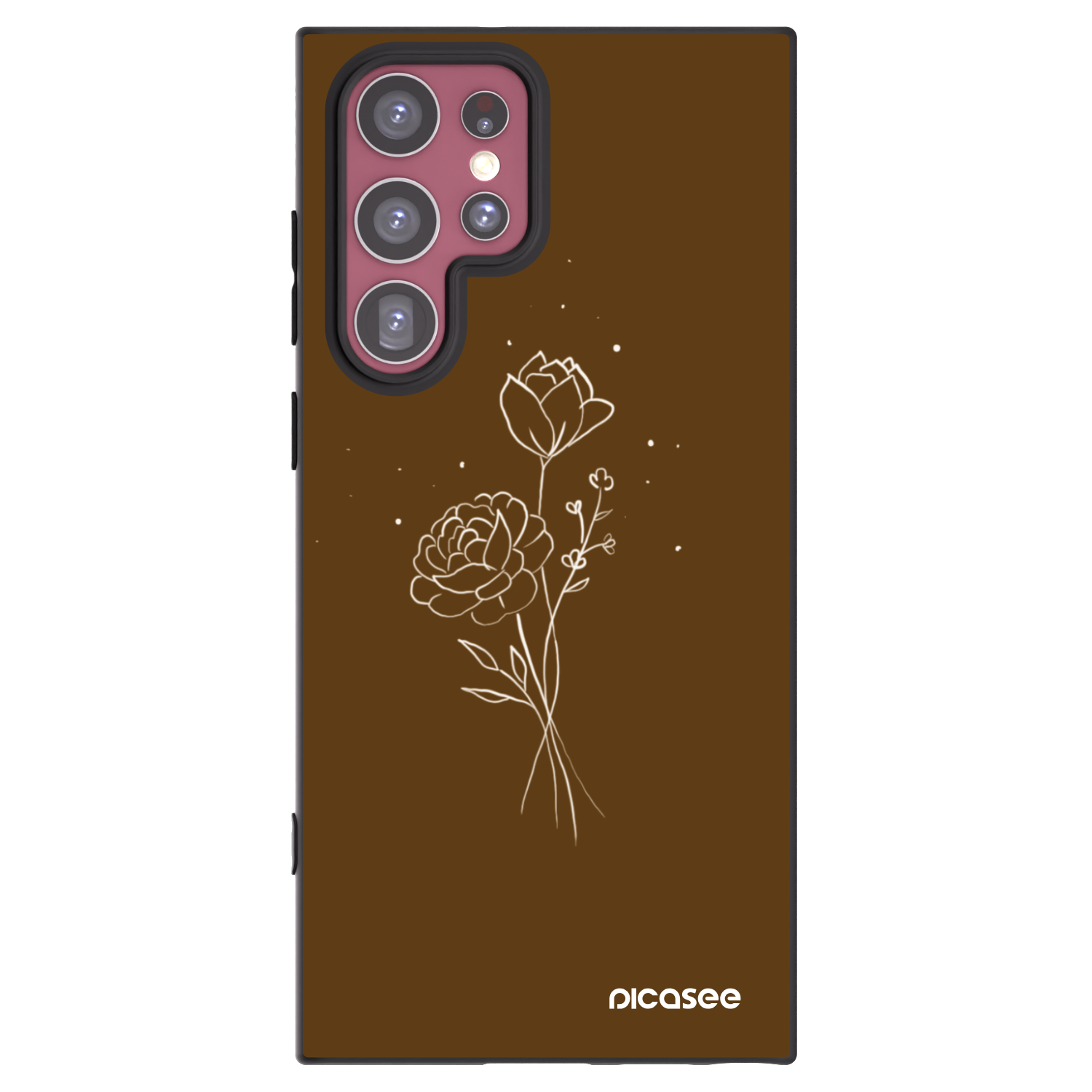 Picasee silikonowe czarne etui na Samsung Galaxy S22 Ultra 5G - Brown flowers