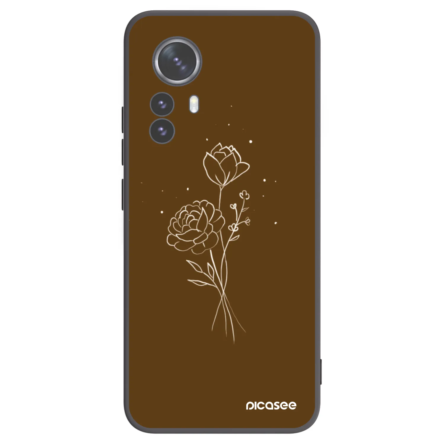 Picasee silikonowe czarne etui na Xiaomi 12 Pro - Brown flowers