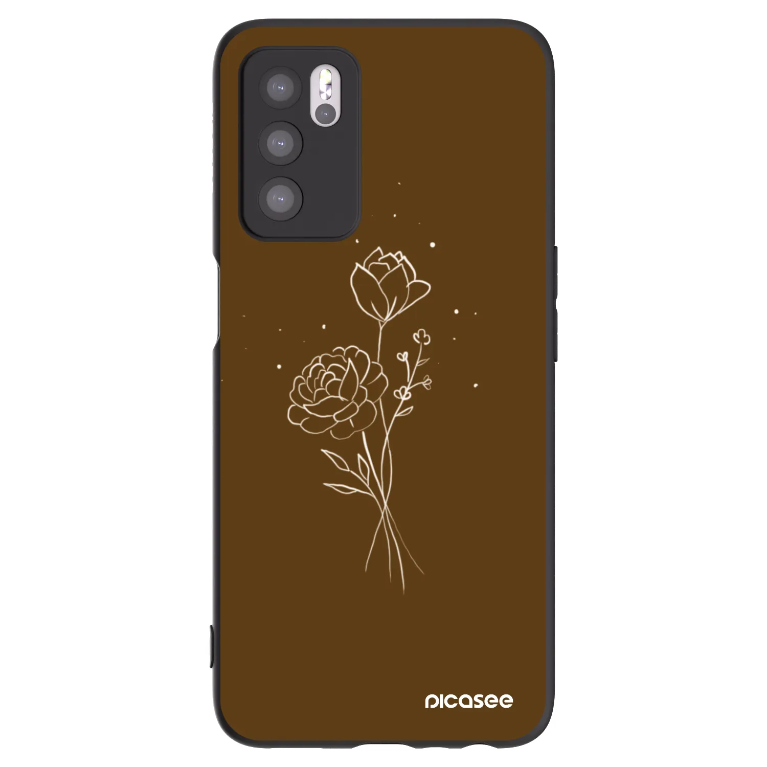 Picasee silikonowe czarne etui na OPPO A16 - Brown flowers