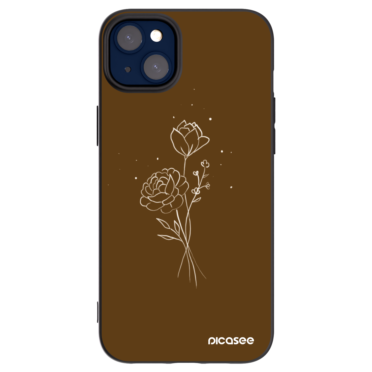 Picasee silikonowe czarne etui na Apple iPhone 14 Plus - Brown flowers