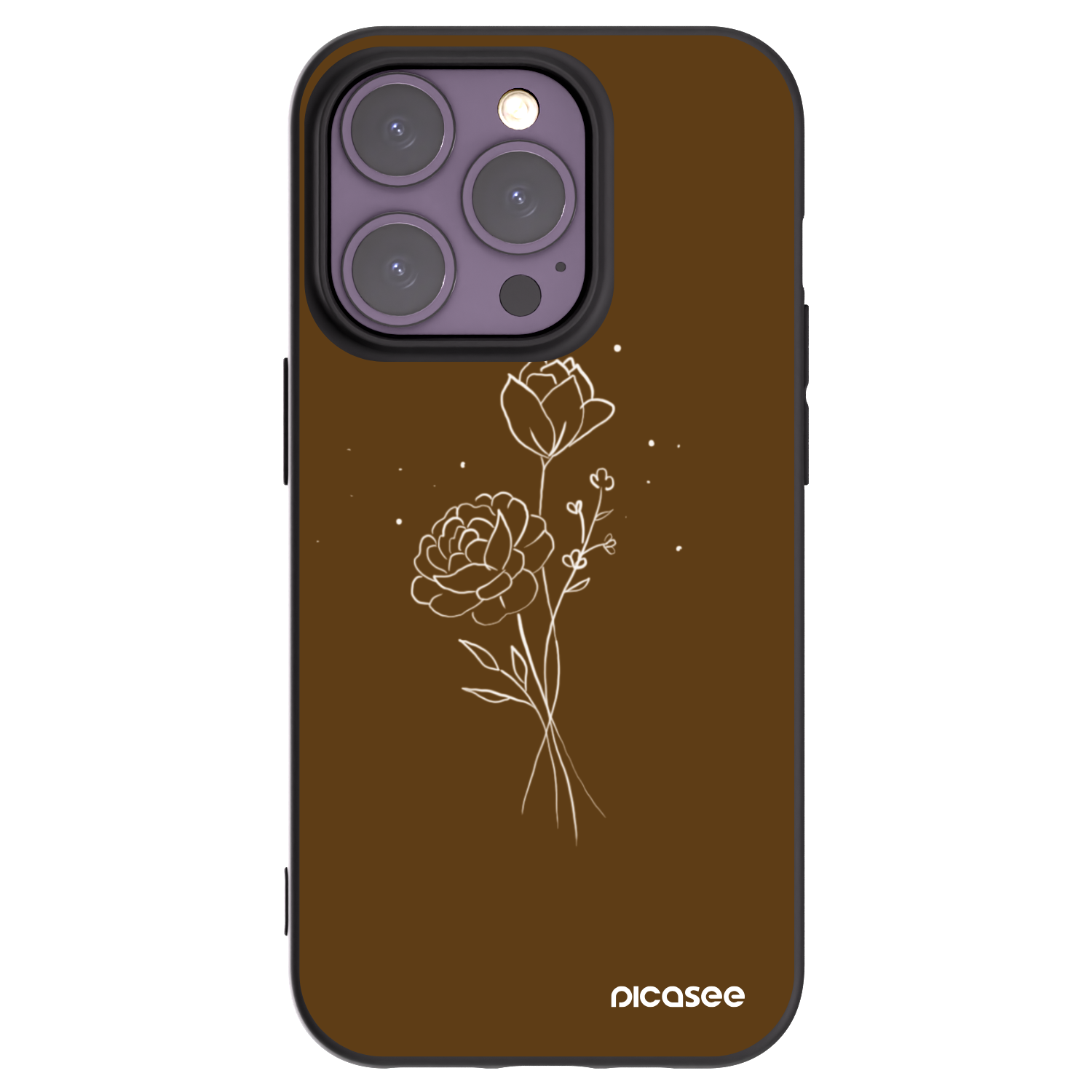 Picasee silikonowe czarne etui na Apple iPhone 14 Pro - Brown flowers