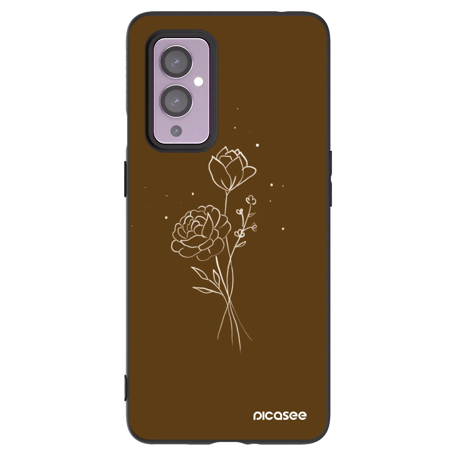 Picasee silikonowe czarne etui na OnePlus 9 - Brown flowers