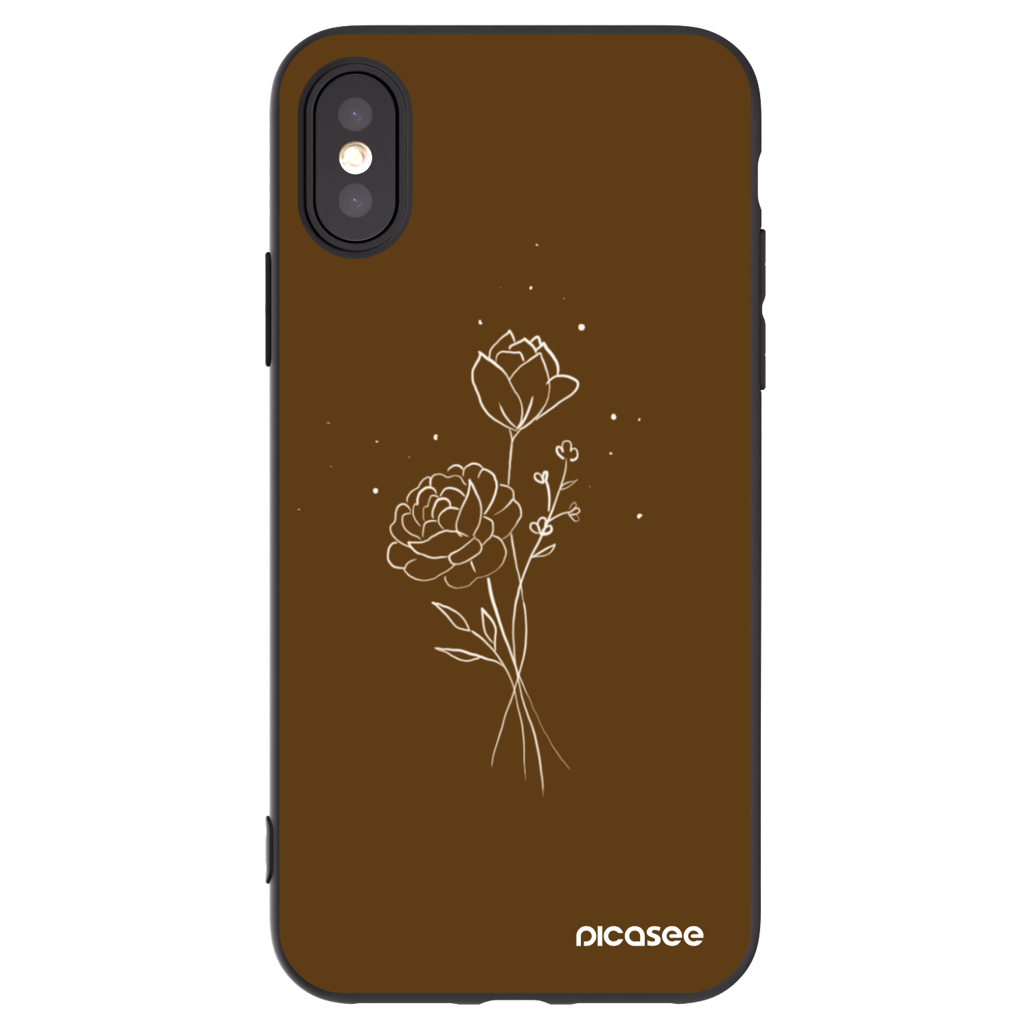 Picasee silikonowe czarne etui na Apple iPhone X/XS - Brown flowers
